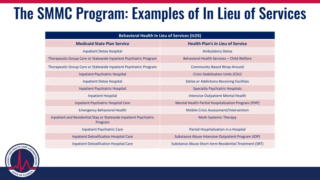 the smmc program examples of in lieu of services