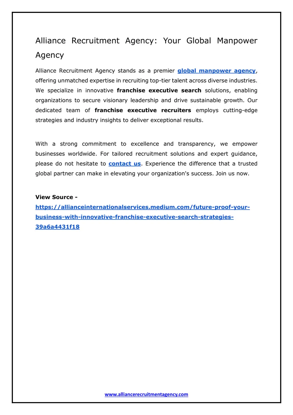 alliance recruitment agency your global manpower