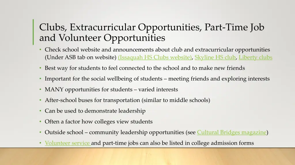 clubs extracurricular opportunities part time