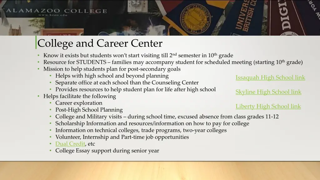 college and career center know it exists