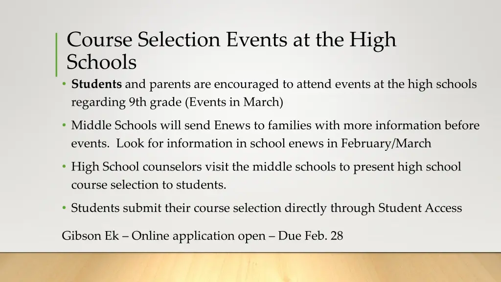 course selection events at the high schools