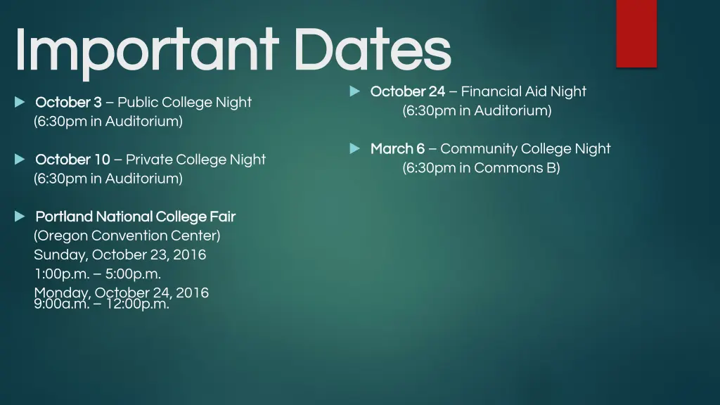 important dates important dates