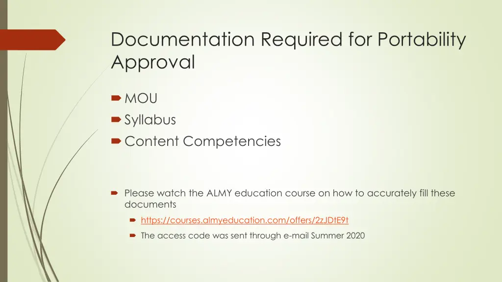 documentation required for portability approval