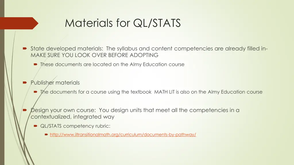 materials for ql stats