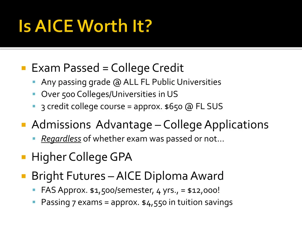 exam passed college credit any passing grade
