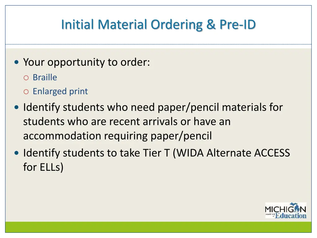 initial material ordering pre id
