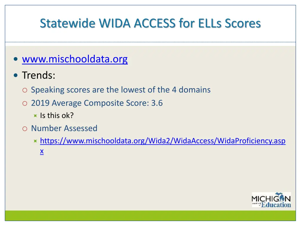 statewide wida access for ells scores