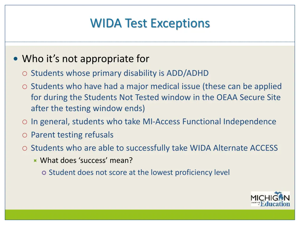 wida test exceptions 1