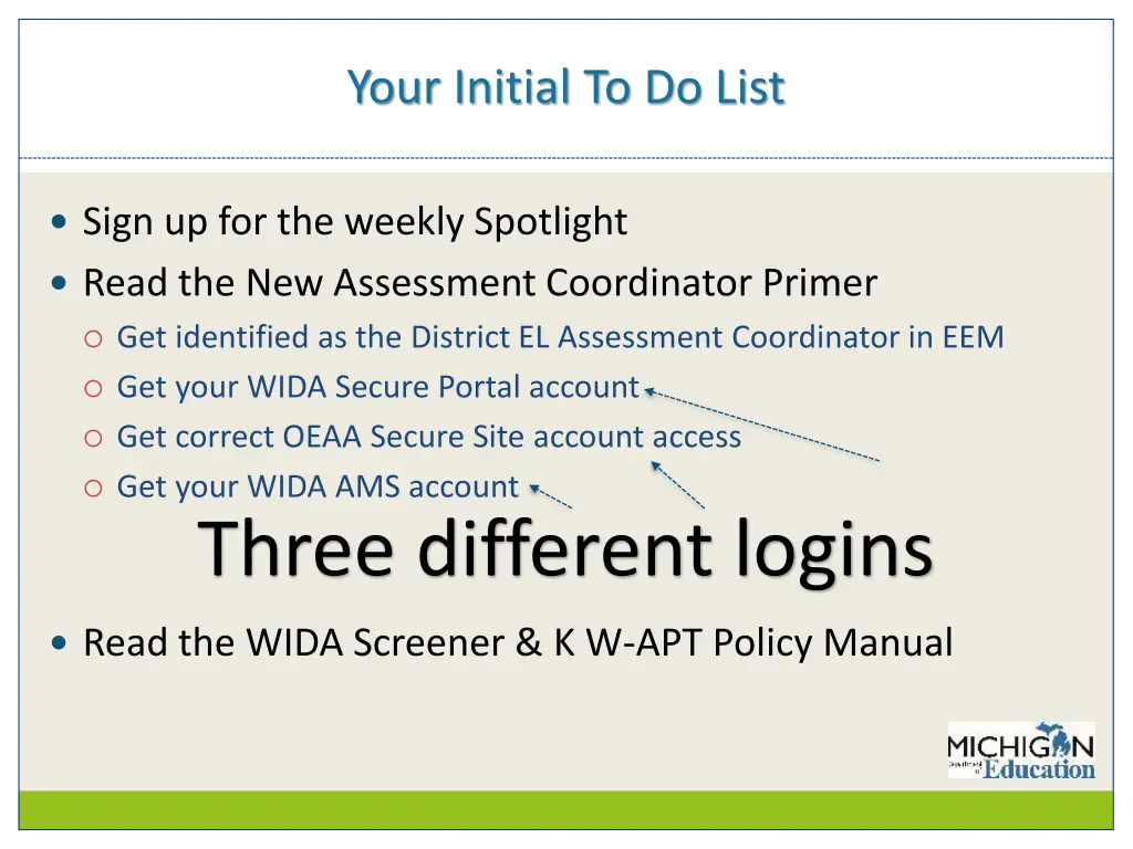 your initial to do list