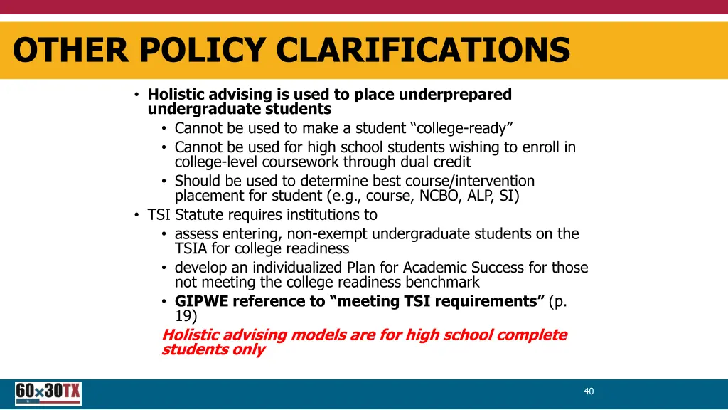 other policy clarifications