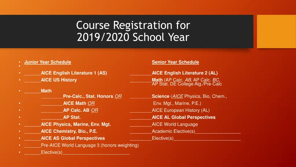 course registration for 2019 2020 school year 1