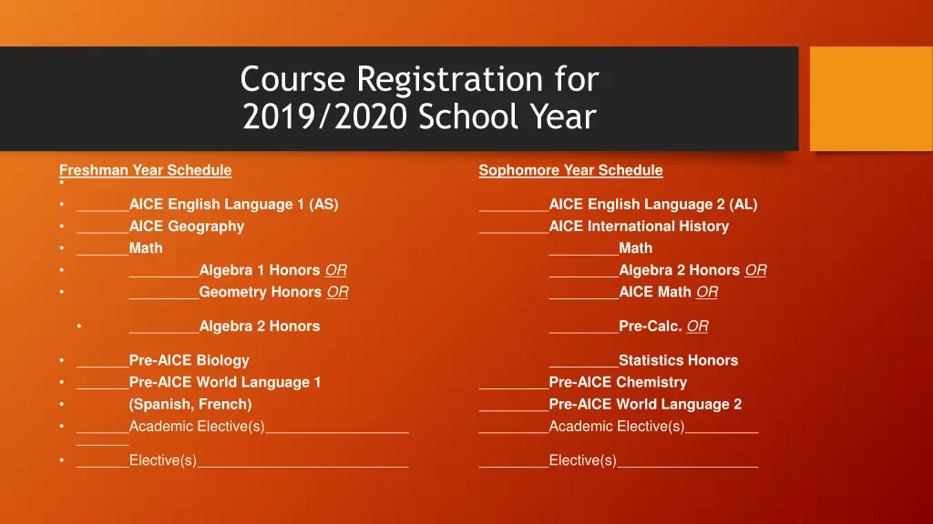 course registration for 2019 2020 school year