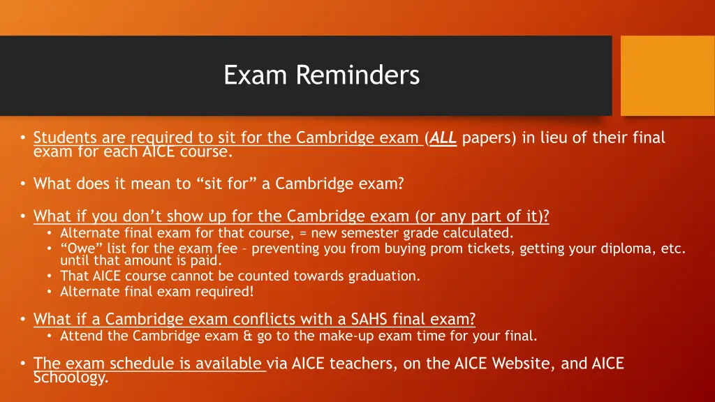 exam reminders