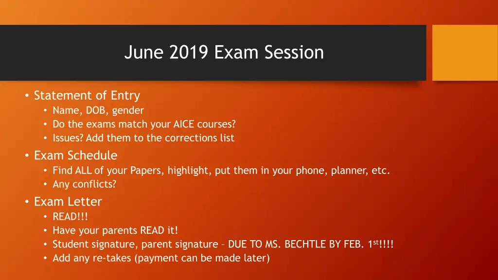 june 2019 exam session