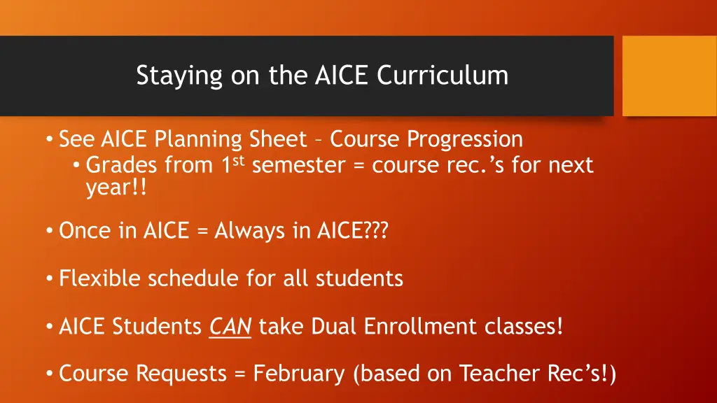 staying on the aice curriculum
