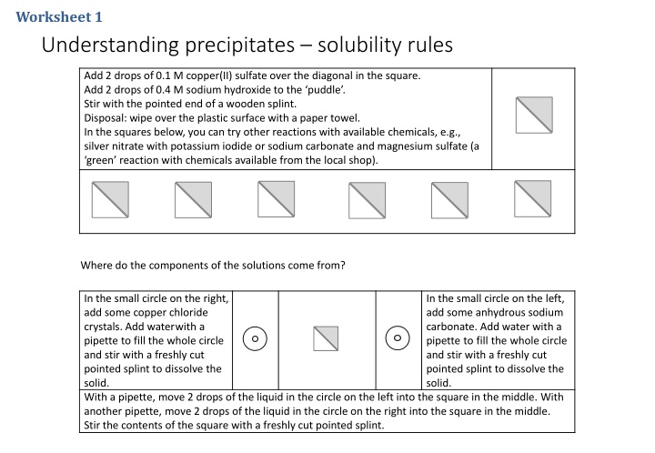 worksheet 1 understanding precipitates solubility