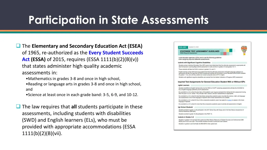 participation in state assessments
