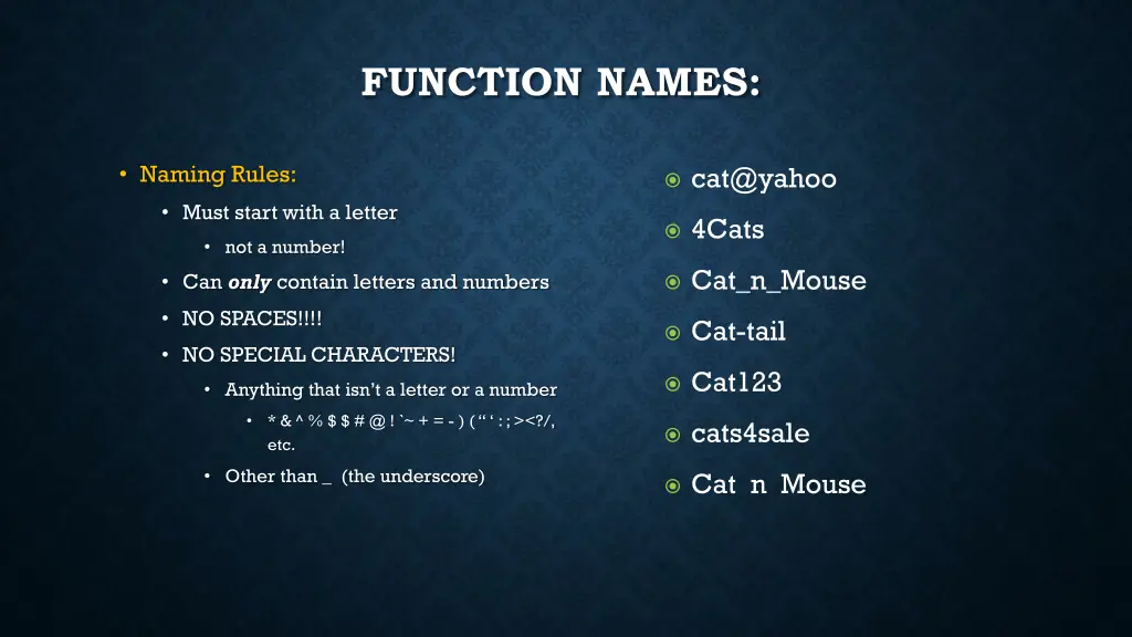 function names