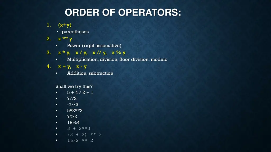 order of operators