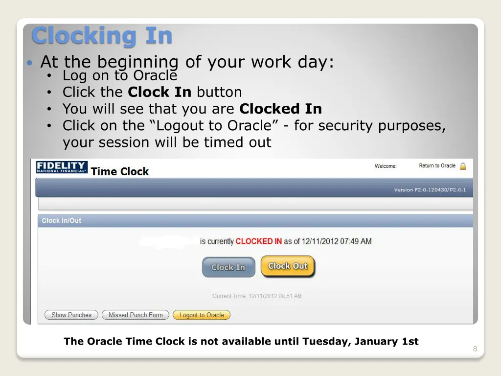 clocking in at the beginning of your work