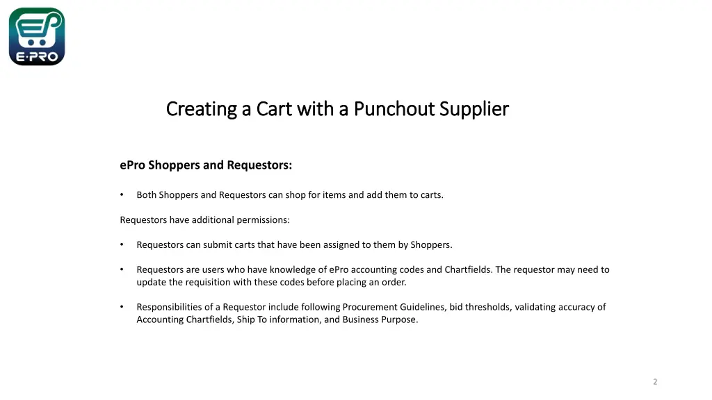 creating a cart with a punchout supplier creating
