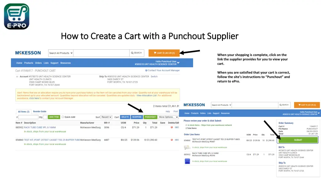 how to create a cart with a punchout supplier 2