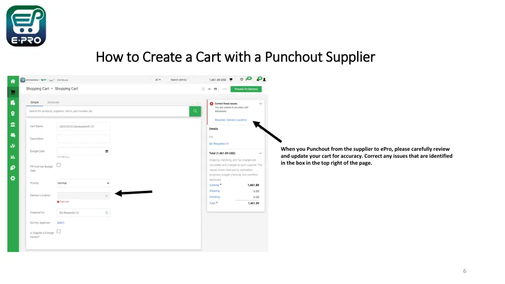 how to create a cart with a punchout supplier 3