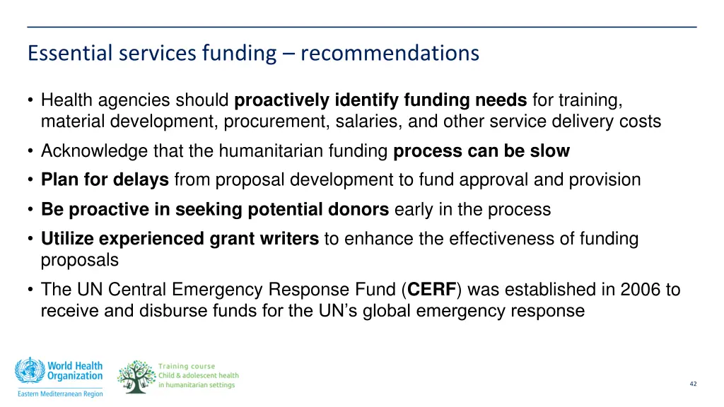 essential services funding recommendations