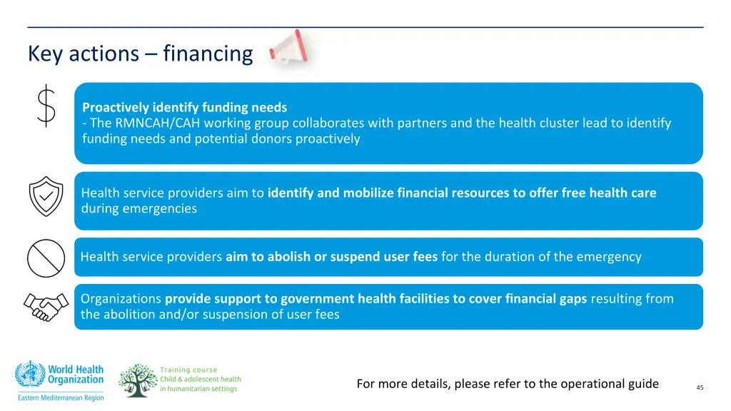 key actions financing