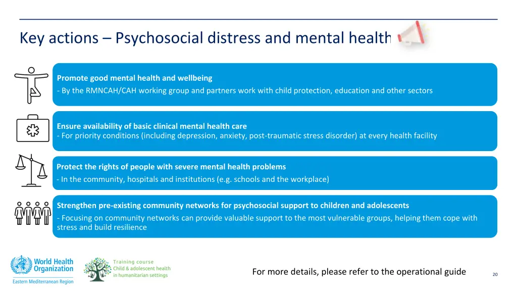 key actions psychosocial distress and mental