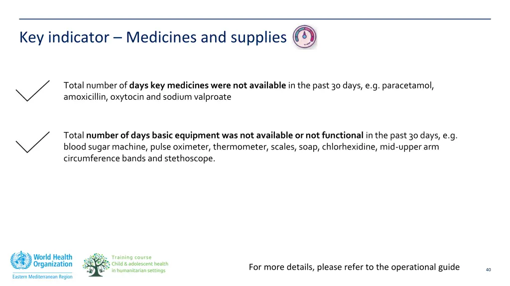 key indicator medicines and supplies