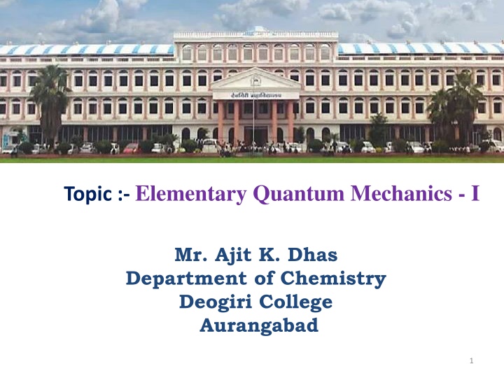 topic elementary quantum mechanics i