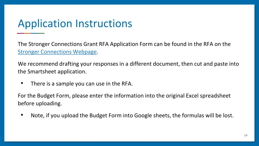 application instructions