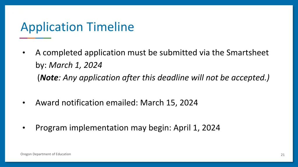 application timeline