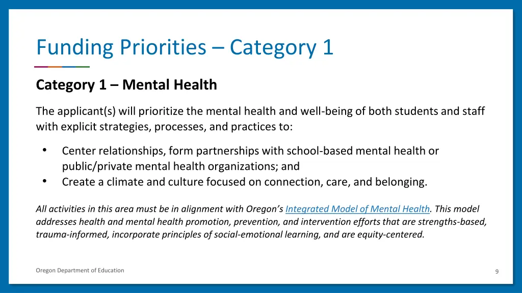 funding priorities category 1