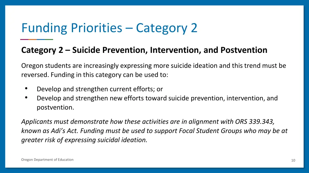 funding priorities category 2