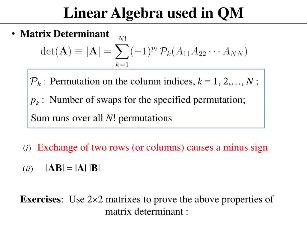 linear algebra used in qm 1