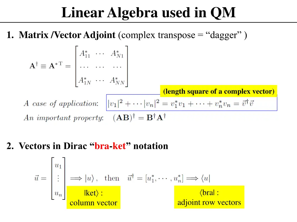 linear algebra used in qm 2