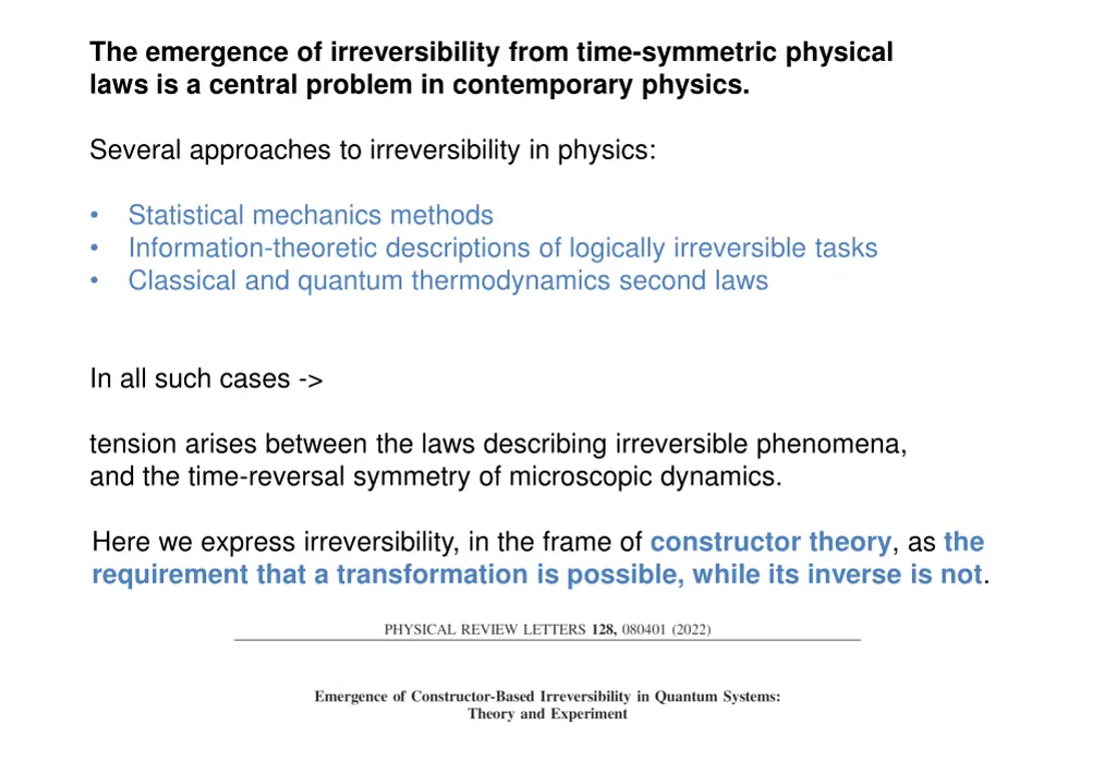 the emergence of irreversibility from time