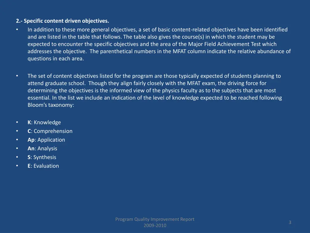 2 specific content driven objectives in addition