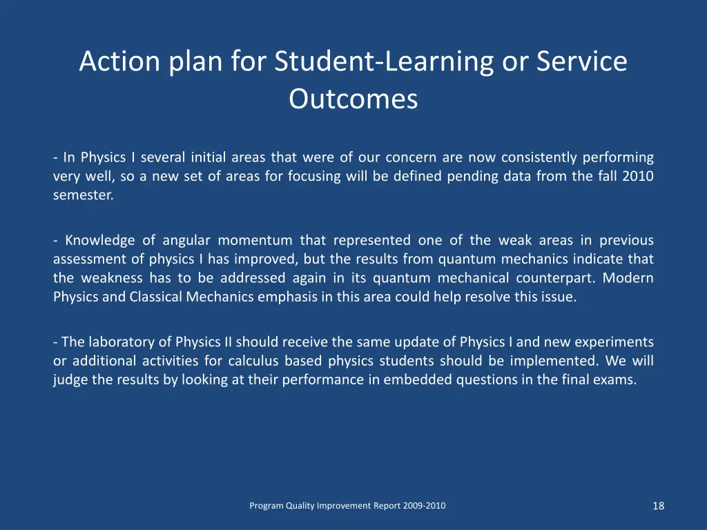 action plan for student learning or service