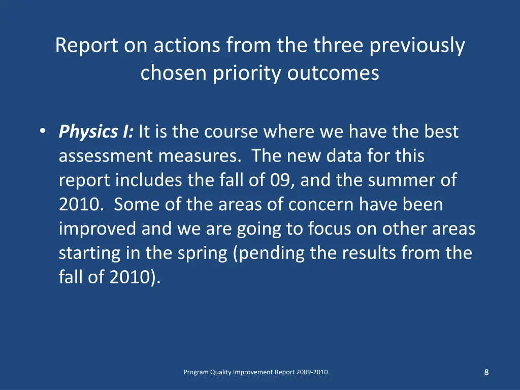 report on actions from the three previously
