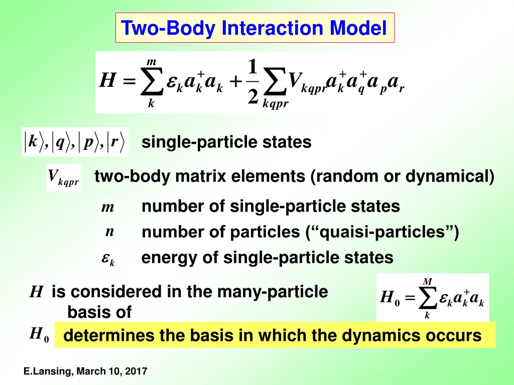 two body interaction model