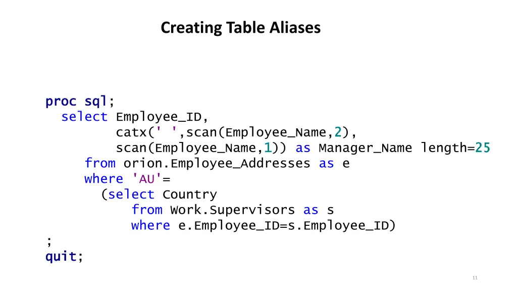 creating table aliases