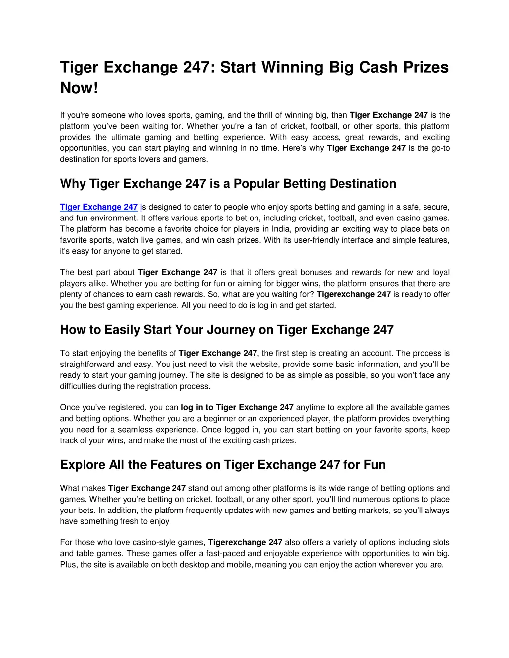 tiger exchange 247 start winning big cash prizes