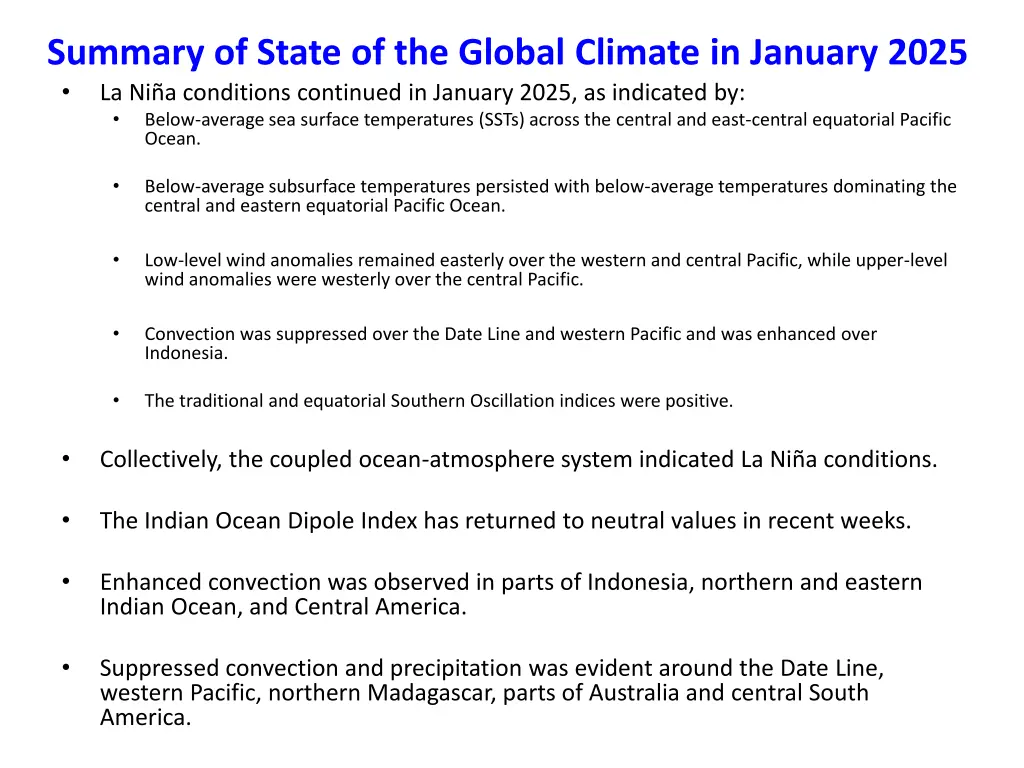 summary of state of the global climate in january