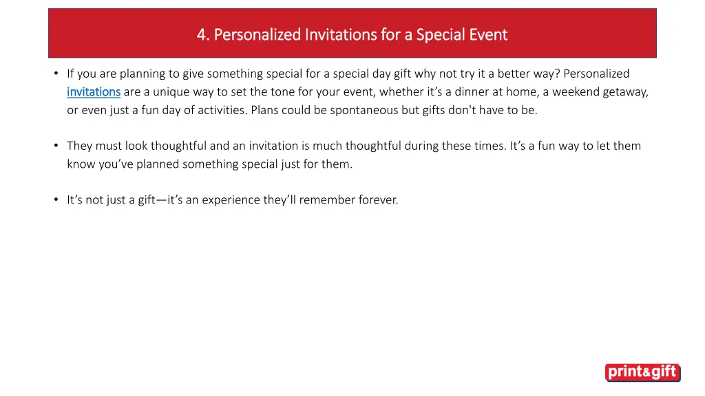 4 personalized invitations for a special event