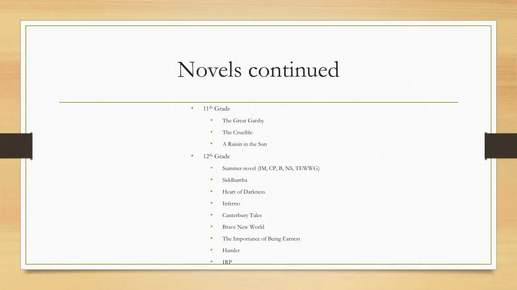 novels continued