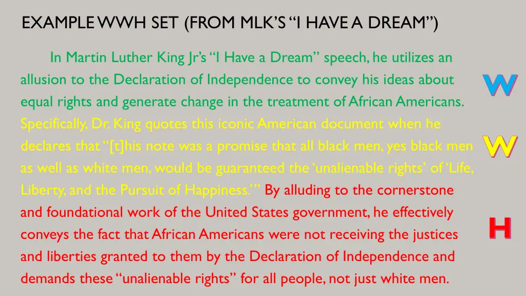 example wwh set from mlk s i have a dream