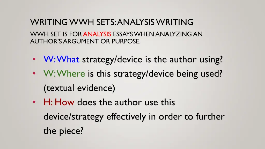 writing wwh sets analysis writing